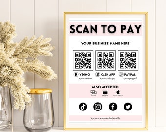 Editable Scan to Pay Sign QR Code Sign Template Canva, Printable Payment Sign, Accepted Payments Sign, CashApp Venmo Sign Customizable