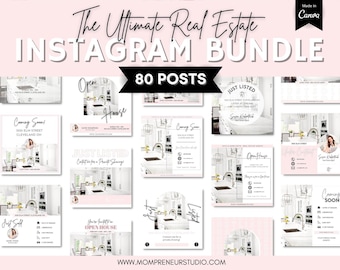 80 Real Estate Listing Updates Instagram Post Bundle, Social Media Templates, Real Estate Marketing, Instagram Post Template, Canva Template