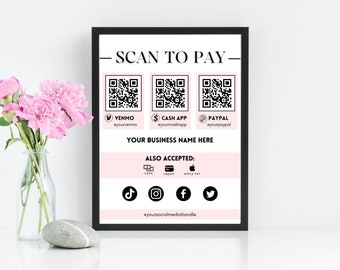 Editable Scan to Pay Sign QR Code Sign Template Canva, Printable Payment Sign, Accepted Payments Sign, CashApp Venmo Sign Customizable