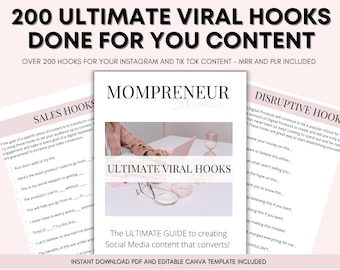 200 Viral Hooks for Instagram Reels and TikTok Videos, with Master Resell Rights, PLR Rights, Digital Product Freebie, Lead Magnet, MRR, PLR
