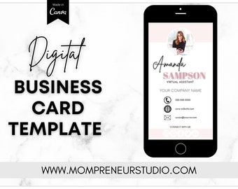 Digital Business Card Template, Editable Canva Digital Business Card, Small Business Marketing, Pink Canva Business Card, Text Message