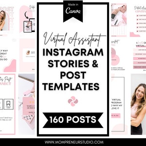 160 Virtual Assistant Instagram Story and Post Templates, Virtual Assistant Instagram Templates, Social Media Manager, VA Marketing image 1