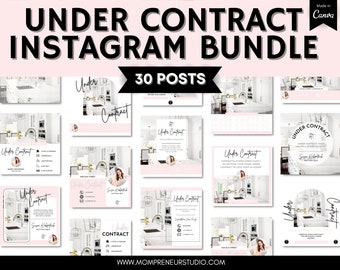 30 Pink Under Contract Realtor Instagram Post and Stories Templates Bundle, Social Media Posts, Real Estate Marketing, Facebook Post