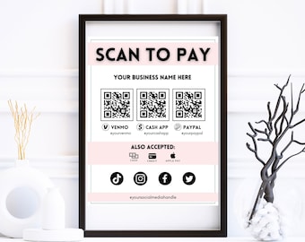 Editable Scan to Pay Sign QR Code Sign Template Canva, Printable Payment Sign, Accepted Payments Sign, CashApp Venmo Sign Customizable
