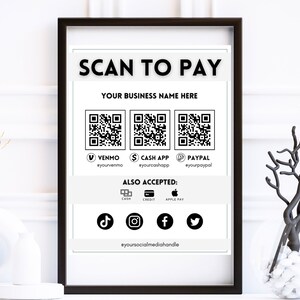 Editable Scan to Pay Sign QR Code Sign Template Canva, Printable Payment Sign, Accepted Payments Sign, CashApp Venmo Sign Customizable
