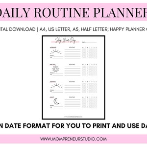 Daily Routine Printable Planner, Productivity Planner, Routine Chart, Routine Planner, Habit Chart, Happy Planner Insert, A4, A5 image 3