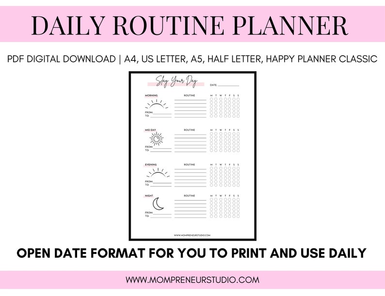 Daily Routine Printable Planner, Productivity Planner, Routine Chart, Routine Planner, Habit Chart, Happy Planner Insert, A4, A5 image 3