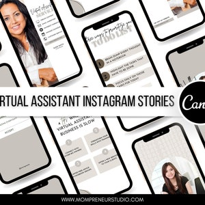 80 Virtual Assistant Instagram Story Templates, Neutral Theme (Canva)