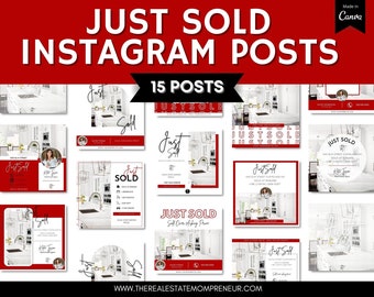 15 Red Real Estate Just Sold Instagram Post Template, Realtor Canva Just Sold Template, Real Estate Listing Template, Engaging, Editable
