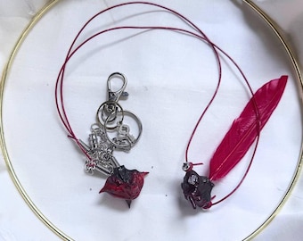 Nature-Inspired Necklace and Keychain Set  - Red and Black  Bat Nut Jewelry