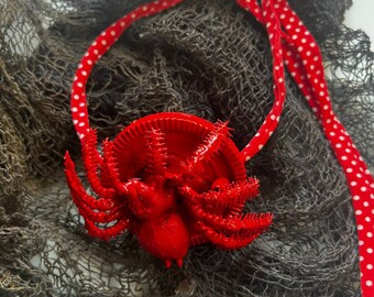 Cherry Red Spider Fascinator/Headband with Polka Dots  - Unisex Halloween animal-themed, fashion and Holiday Accessory