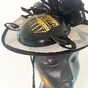 Spider Headpiece  - Halloween hat in Black, White, and Gold; Unisex Sustainable Handmade Fascinator