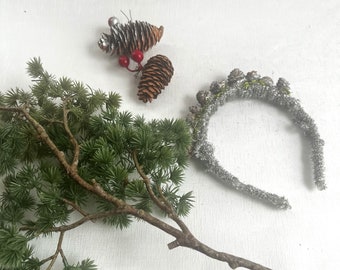 Silver Headband with Mini Pine Cones - a Unisex Holiday Accessory