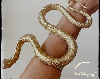 Unisex Snake Cuff Bracelet - Handmade One Size Gold-Tone and Adjustable!