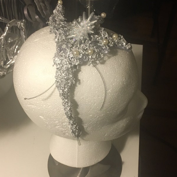 Silver and white headpiece