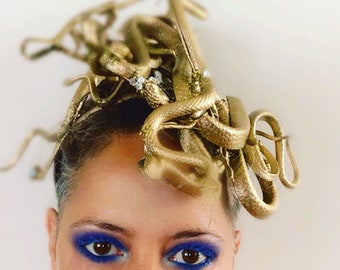 Gold Medusa Headpiece - SnakeTower extravaganter Kopfschmuck für Halloween