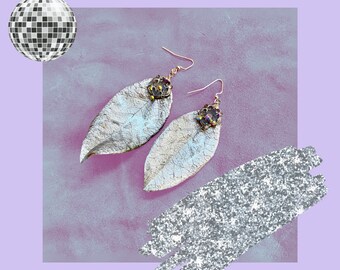 Handmade earring in Silver-tone Bay leaf design  - trendy and unisex, unique gift for an all-gender, all-ages fashionista