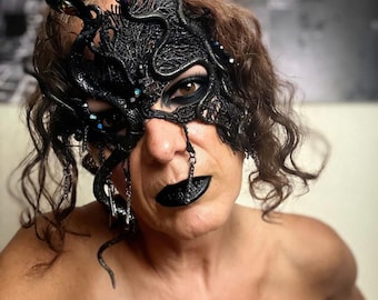 Halloween Costume - Black Snake and Lace Mask
