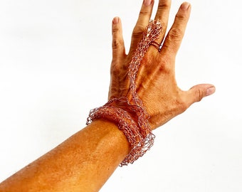 Handwoven Copper Snake Bracelet with Crystal Eyes - Unisex Handmade Gift