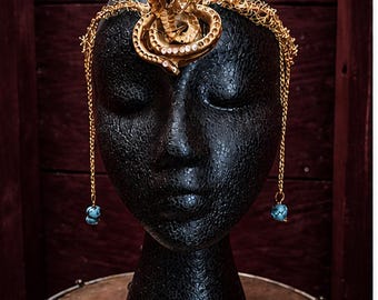 Snake Crown - Wire-Crocheted Headpiece with Scarabs and turquoise beads