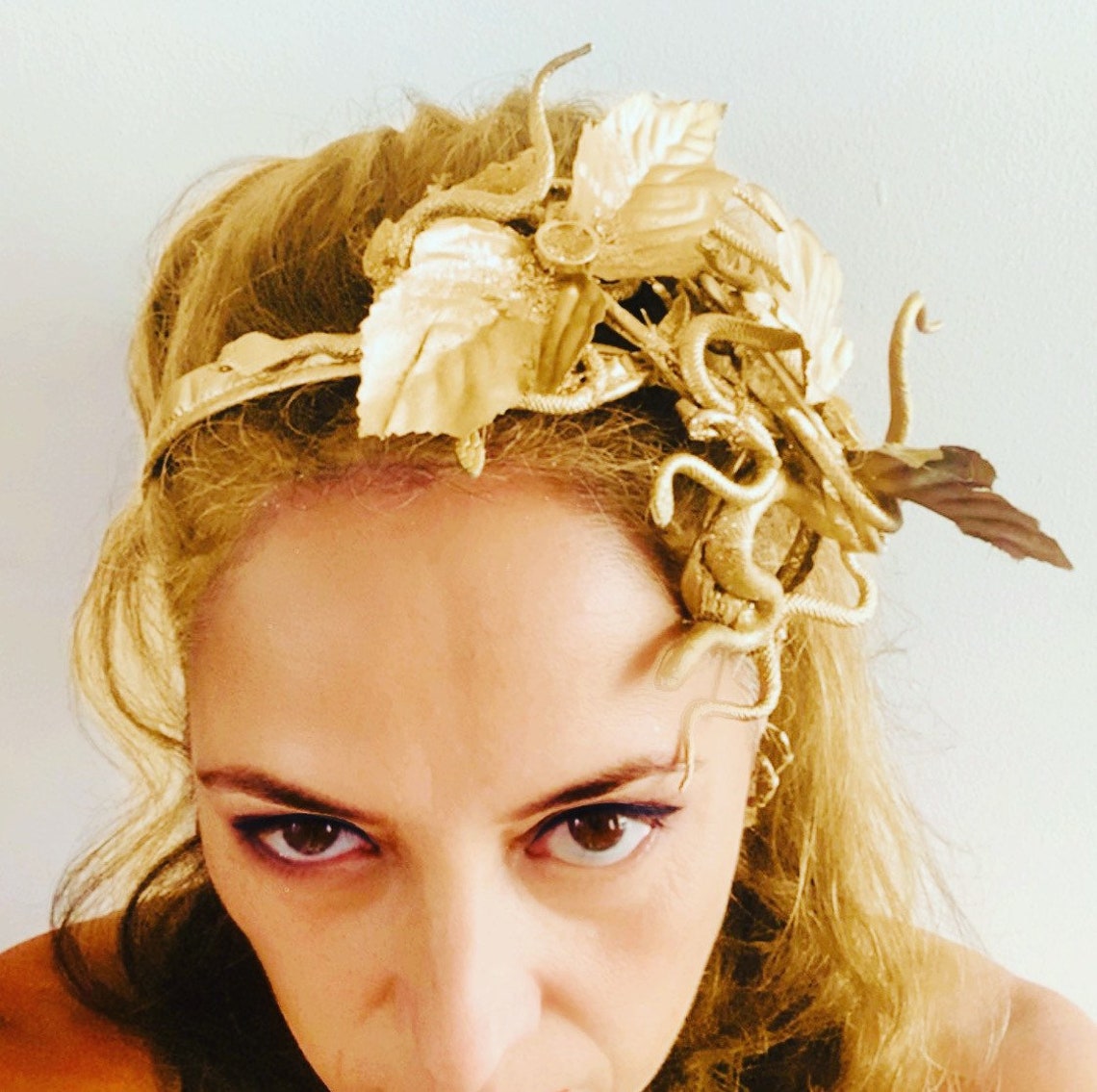 Medusa Headband Gold Leaves Snake Serpent Headband Etsy