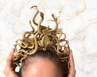 Gold or Silver snake headpiece - Spiky Medusa crown with an optional hand-crocheted wire extension