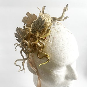 Medusa Headband with Gold Leaves; handmade Unisex Halloween Headpiece