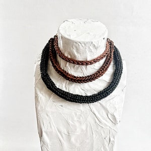 Handmade Leather Choker Chunky Necklace in black or brown - handwoven unisex gift - can be personalized