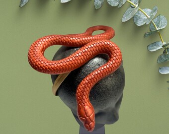 Übergroßes Schlangen Headpiece, einzelne Schlange Unisex Haarschmuck und Stirnband, Kupfer, Gold oder Silber