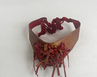 Red Leather Choker with Golden hues - Unisex, Perfect for the Holidays