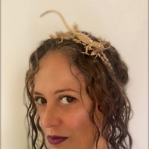 Lizard Headpiece; Statement Gold Fascinator with Crystals. Great for Stage, Parties, and Special Occasions