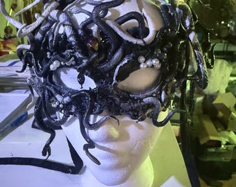 Medusa Headpiece and Mask – Halloween Snake Costume  in Black and White