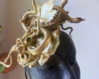 Gold Medusa Headpiece - Snake  headdress for Halloween with Gold Leaves and Glitter Dust