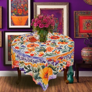 Summer Floral pattern tablecloth table cover mexican design home decor unique otomi style housewarming gift cottagecore fairycore vintage