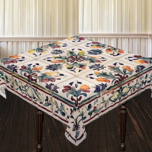 Unique tablecloth table cover summer retro tablecloth Moroccan tile print housewarming gift boho chic vintage style
