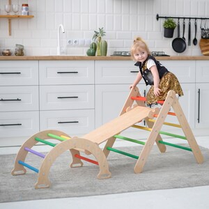 Wooden Montessori Climbing Set for Toddlers, Indoor Play Gym with Ramp, Arch and Triangle, Kids Activity Playset, Eco-Friendly Climbing Toys