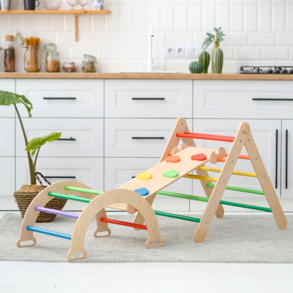 Set of 3Items: Development Triangle+Arch+Ramp with Slide, Montessori Climbing Triangle, Playgraund Triangle, Toddler Climber, Climbing Frame