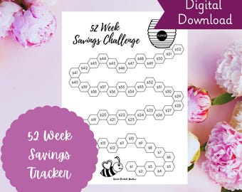 52 Week Savings Challenge Printable | Money Saving Tracker | Fun Budget Challenge | Instant Download