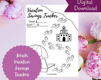 Vacation Savings Tracker Printable | Beach Savings Challenge | Travel Fund Planner | Instant Download