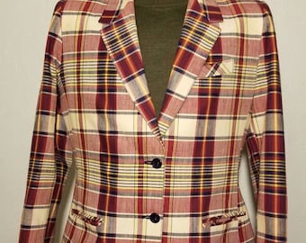 Vintage Plaid Sasson Blazer 1980s Size 14/15