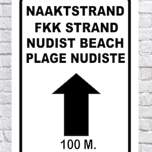 International Nudist Beach Sign,  10x14&quot; ALUMINUM sign, Nudist Naked decor FKK