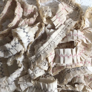 Handmade Coffee Dyed Fabric Ruffle Trim, Junk Journal Embellishment