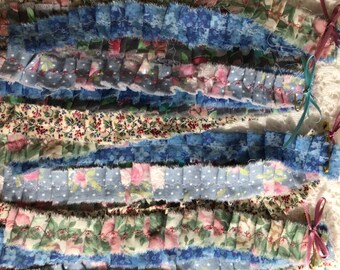 Hand torn fabric trim green prints