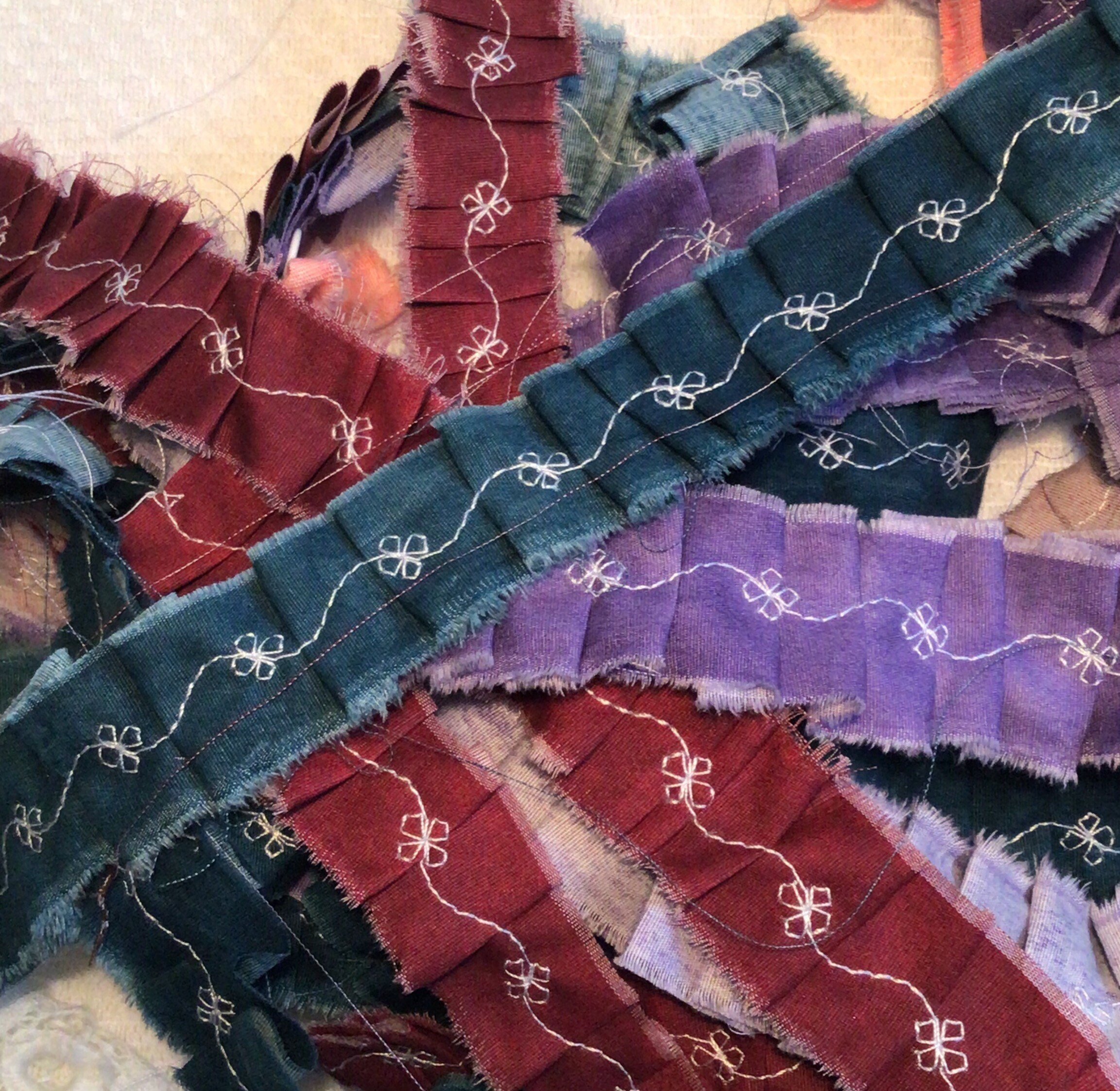 Hand Torn Fabric Ruffles Ribbon, Set of 3 Fabric Ruffles Strips, Junk ...