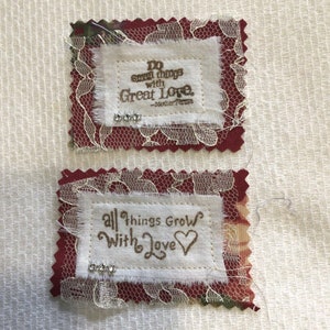 Love words fabric clusters, embellishments, art journal supplies, snippet clusters