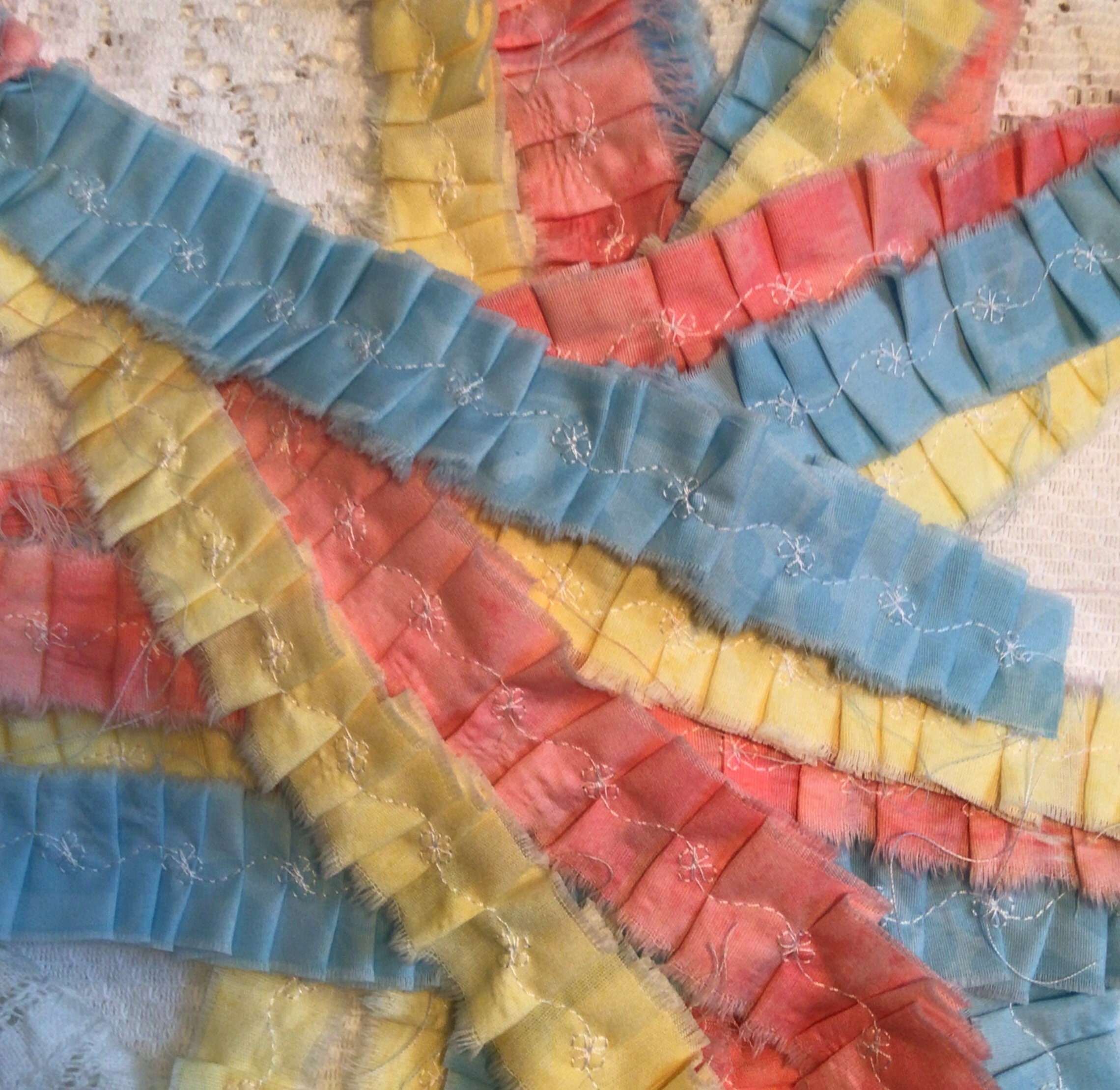 Hand Torn Fabric Ruffles Ribbon, Set of 3 Fabric Ruffles Strips, Junk ...