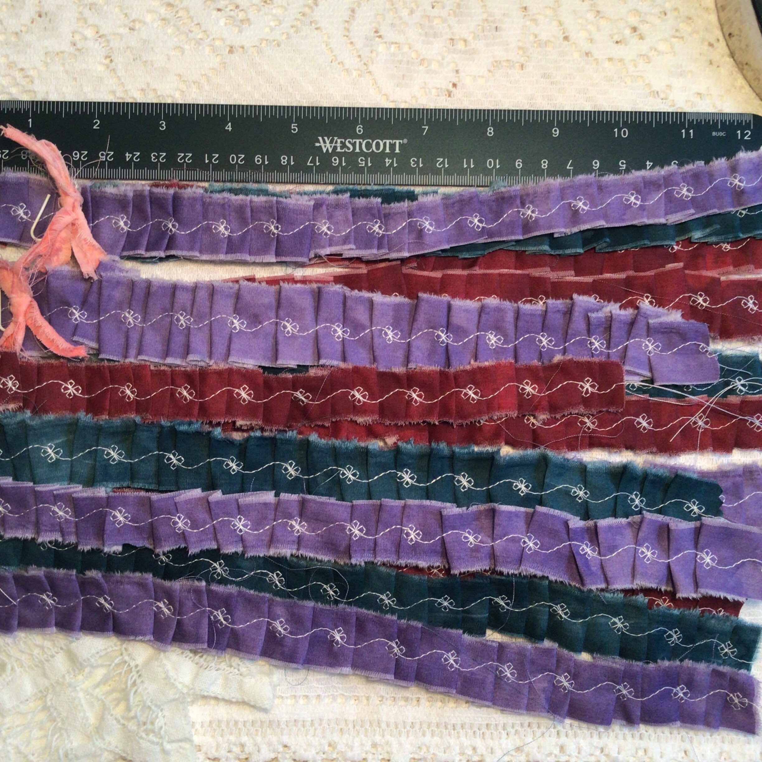 Hand Torn Fabric Ruffles Ribbon, Set of 3 Fabric Ruffles Strips, Junk ...