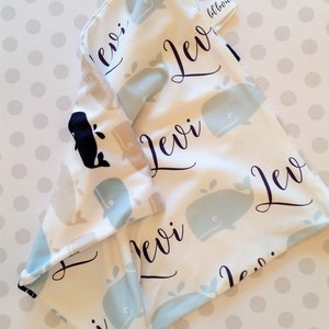 Nautical blanket, Whale lovey, Preppy lovey blanket, Nautical nursery, Personalized lovey, Baby shower gift