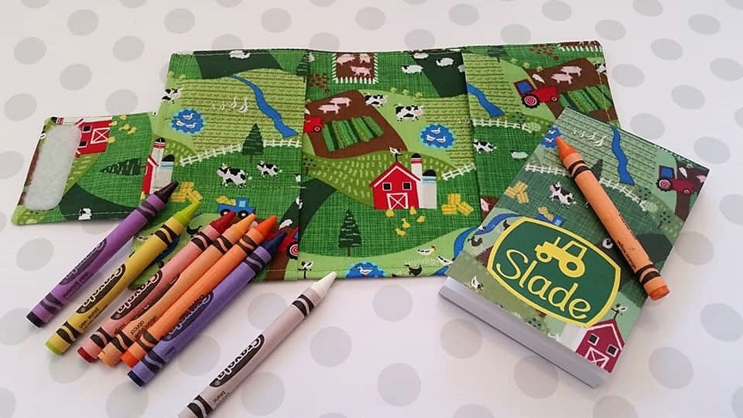 Crayon Holder Crayon Wallet Drawing Kit Farm Fabric Etsy
