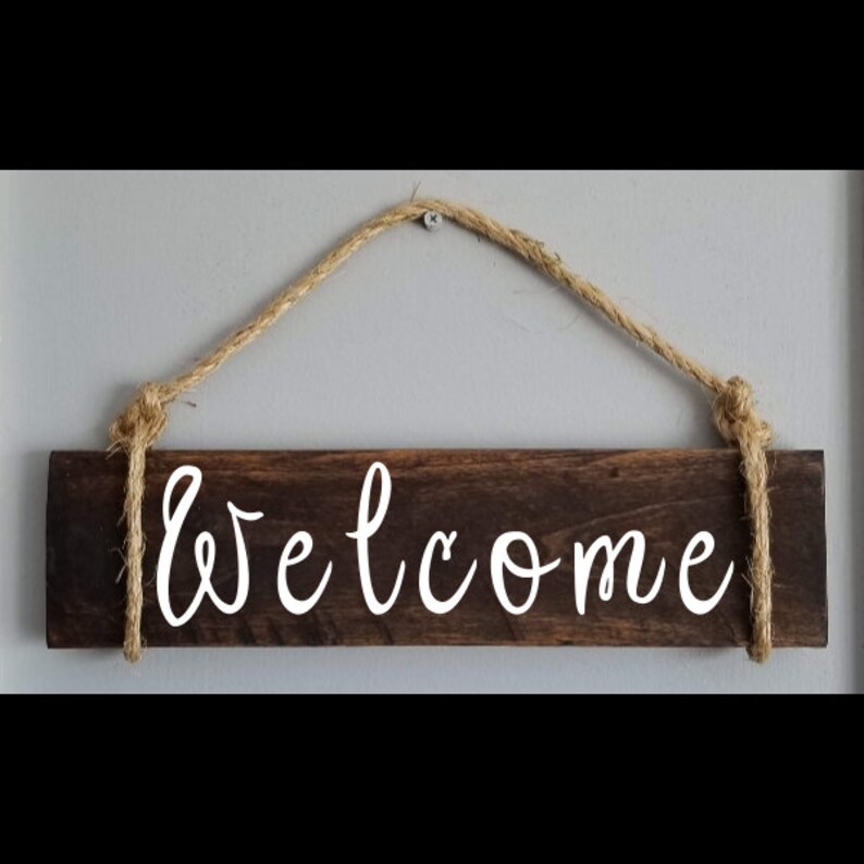 Welcome Sign Front Door Entry Way Foyer Vinyl Wood Image 0